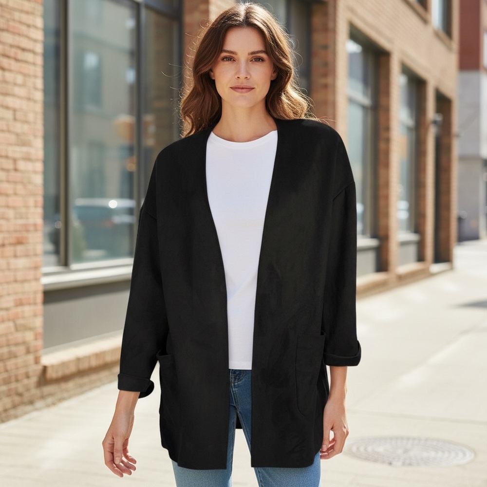 Carmen Marc Valvo Faux Suede Black Jacket